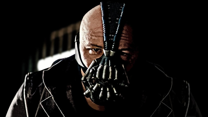 black background, clothing, 1080P, Bane, front view, mask, headshot, studio shot, hood - clothing, dc, hood, one person, phoho, comics, mature men, dark