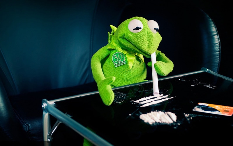 Kermit the Frog, art, animals, kermit, cocaine, hd, x, 720P, frogs, frog