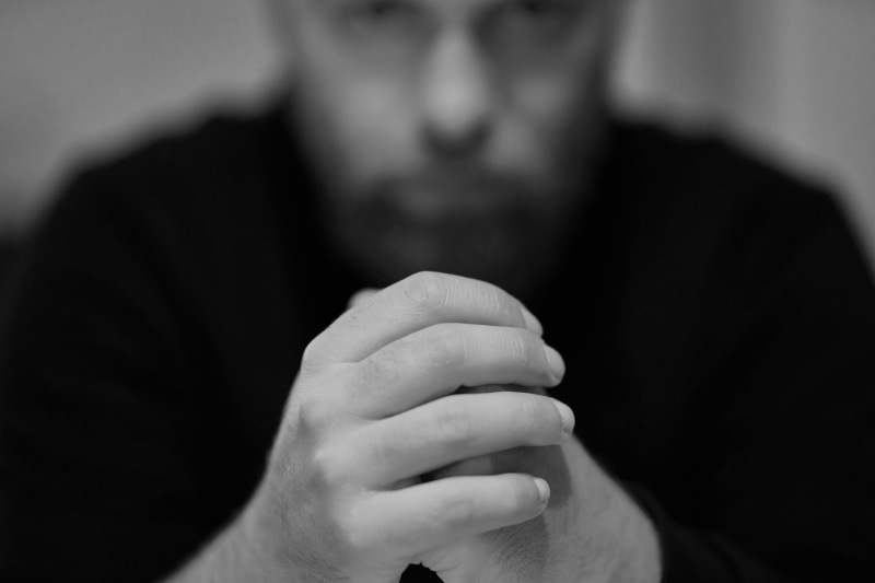 male, depression, front view, pessimistic, dark, only, 8K, melancholy, contemplation, sitting, human, portrait, adult, people, person, man, depressive