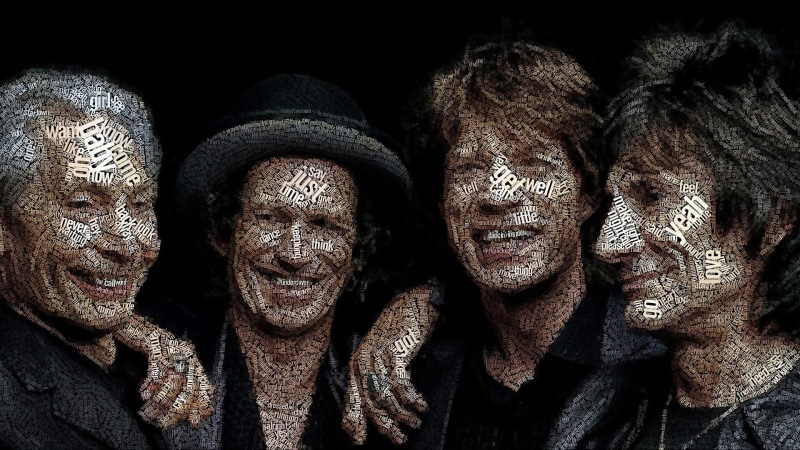 rolling, sculpture, Mick Jagger, Keith Richards, side by side, Rolling Stones, men, music, belief, typographic portraits, no people, 1080P, stones, studio shot
