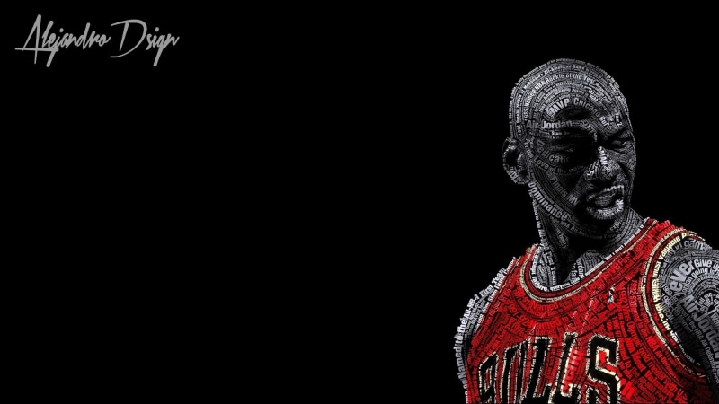 typographic portraits michael jordan basketball chicago bulls black background, 1080P