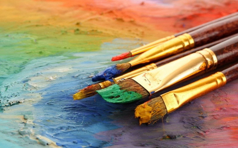 paintbrush, art and craft, painting, paintbrushes, creativity, art and craft equipment, multi colored, craft, high angle view, indoors, paint, pen, paper