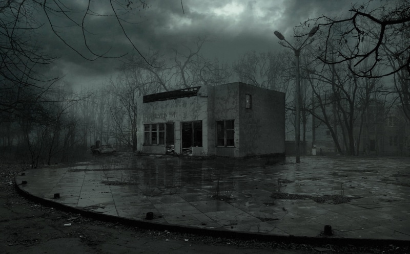 dark, Pripyat, dusk, rainy season, window, storm, old, dirty, bare tree, pustosh, sullen, damaged, black And White, no People, overcast, gray, architecture