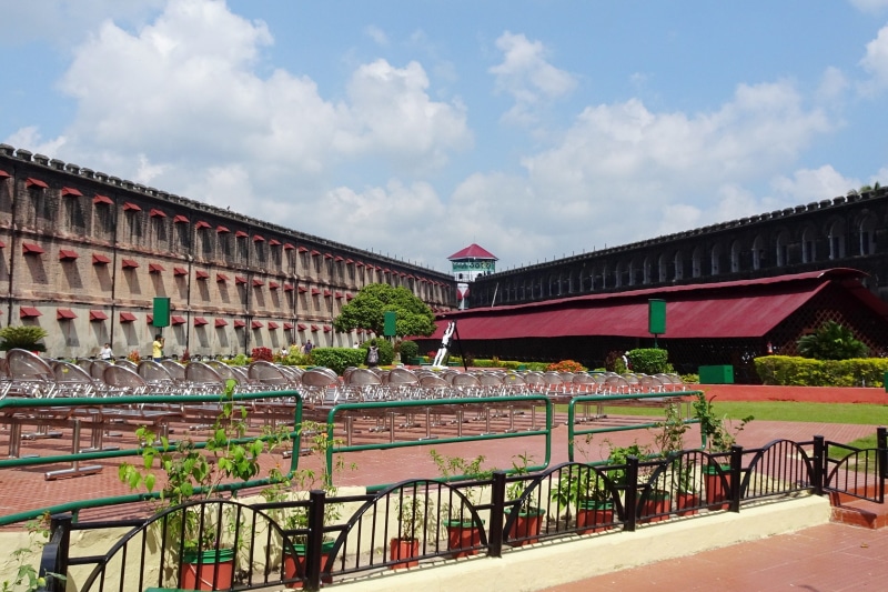 transportation, andaman, building, india, architecture, day, memorial, low angle view, city, monument, outdoors, prison, cloud - sky, port blair, travel destinations