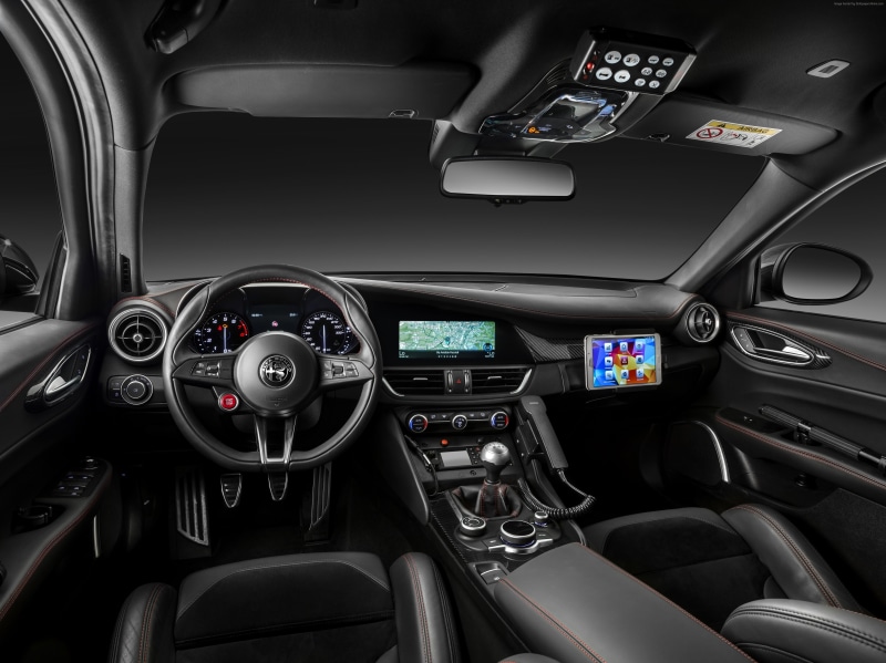 police, safety car, Alfa Romeo Giulia Quadrifoglio Carabinieri, interior, 4K