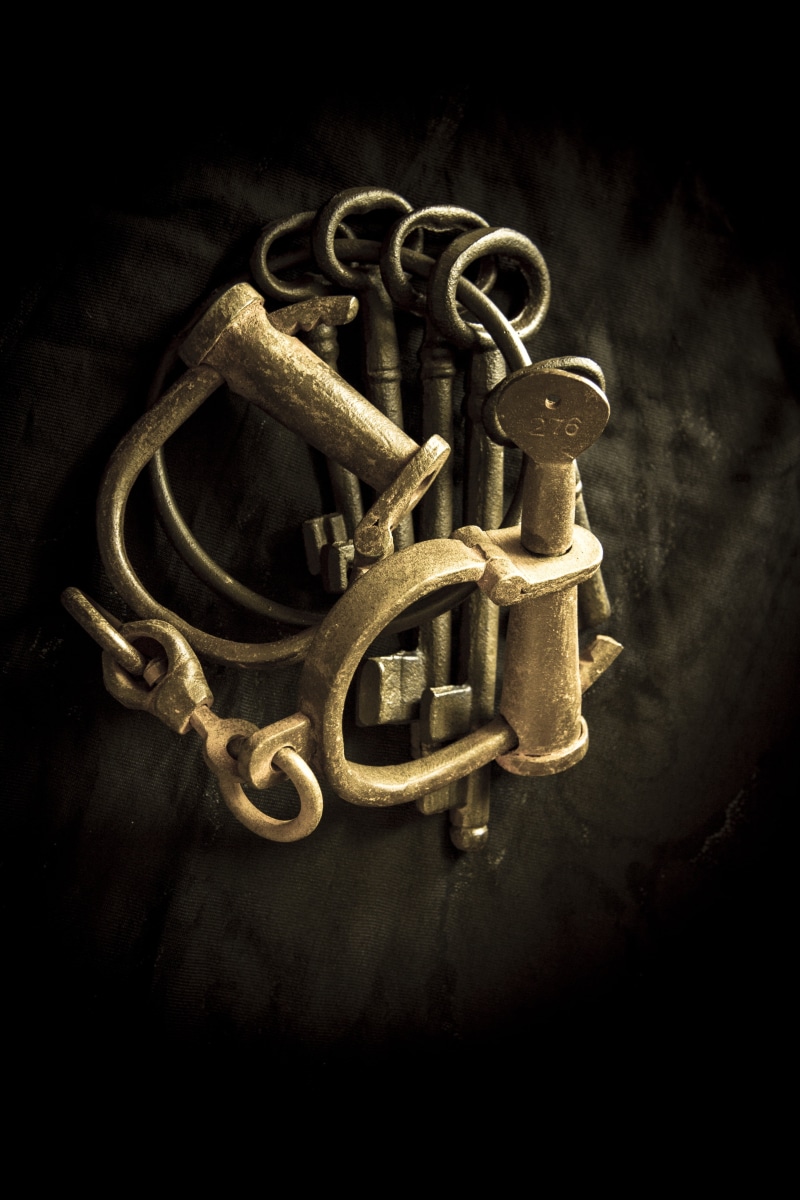 no people, vignette, arrest, auto post production filter, studio shot, warning sign, handcuffs, still life, old, dark, punishment, sepia, chain, protection