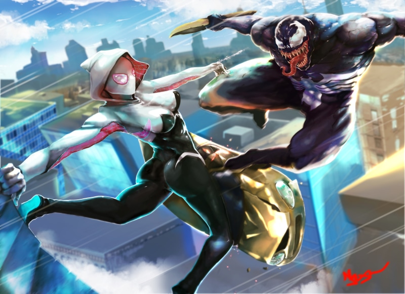 2K, artwork, gwen stacy, gwen, venom, deviantart, spiderman into the spider verse, digital art, hd, 4k, artist