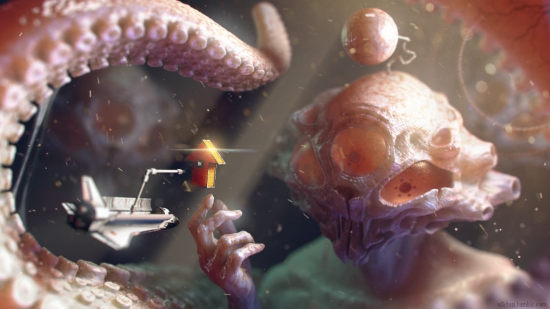 spirituality, no people, animal themes, belief, religion, close-up, marine, illustration, burning, heat - temperature, aliens, indoors, water, transparent