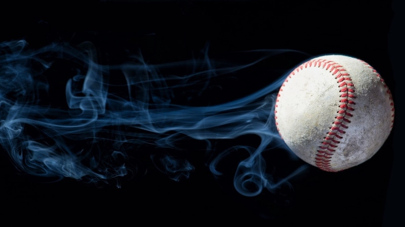 pattern, single object, baseball - ball, studio shot, still life, photo manipulation, black background, sports equipment, smoke - physical structure, 1080P