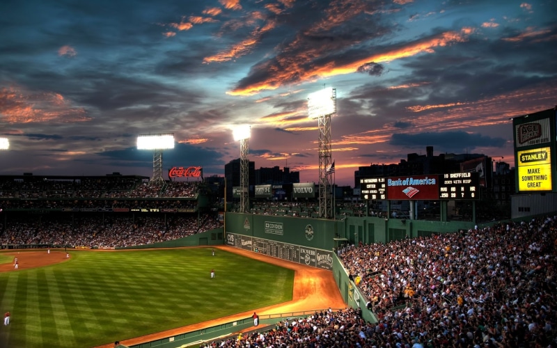twilight, game, sport, sunset, sports, park, 1080P, field, stadium, fenway, baseball, hd