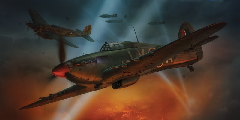 The spotlight, Hawker Hurricane, Bomber, Hurricane Mk.IIC, Fighter, Night, He 111, RAF, 2K