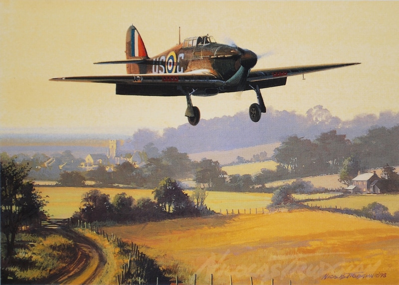 plane, Fighter, aircraft art, painting, the plane, brown, vintage, WW2, Hawker Hurricane, Hurricane, 1080P