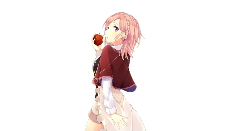 indoors, anime girls, Shingeki no Bahamut, 720P, simple background, lifestyles, fashion, apples, representation, dyed hair, women, portrait, one person