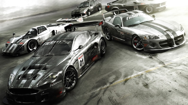 martin, mustang, tire, Race Driver: GRID, vantage, Aston Martin DBR9, in a row, no people, race cars, Ford Mustang, architecture, Dodge Viper SRT10, Ford