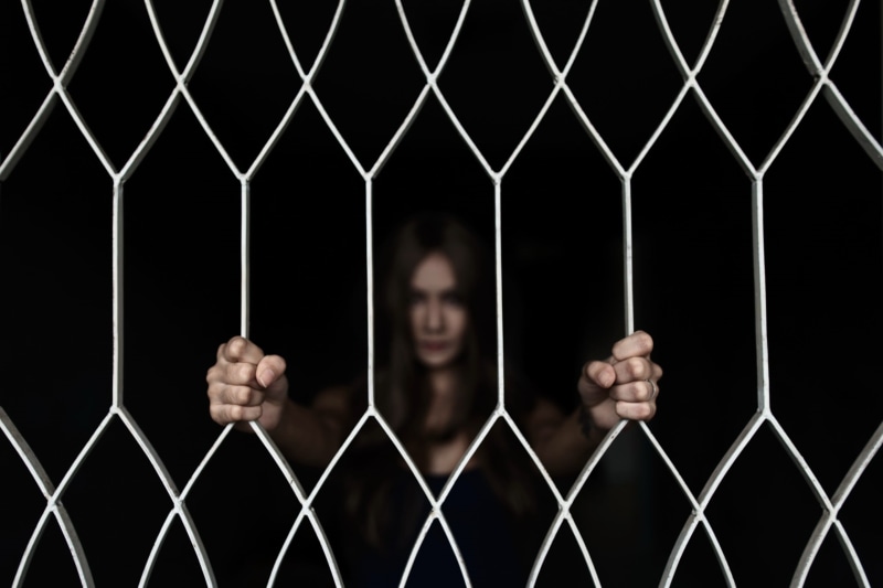 women, punishment, grid, face, dark, trapped, aggression, adult, law, prison bars, holding, men, prison cell, 2K, crime, building, fence, prison, social issues