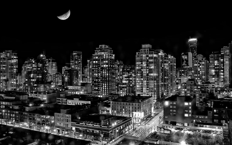 city, citylights, office building exterior, crowded, skyline, 4K, settlement, nature, urban skyline, architecture, tower, britishcolumbia, skyscraper