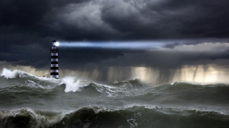 wave, no people, sign, lights, guidance, storm cloud, sea, motion, water, warning sign, lighthouse, outdoors, storm, power, tower, communication, cloud - sky