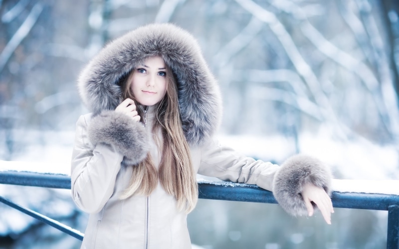 winter, fur coats, Russian, snow, model, women outdoors, fashion, white coat, smiling, long hair, blonde, straight hair, 1080P, blue eyes, women, brunette
