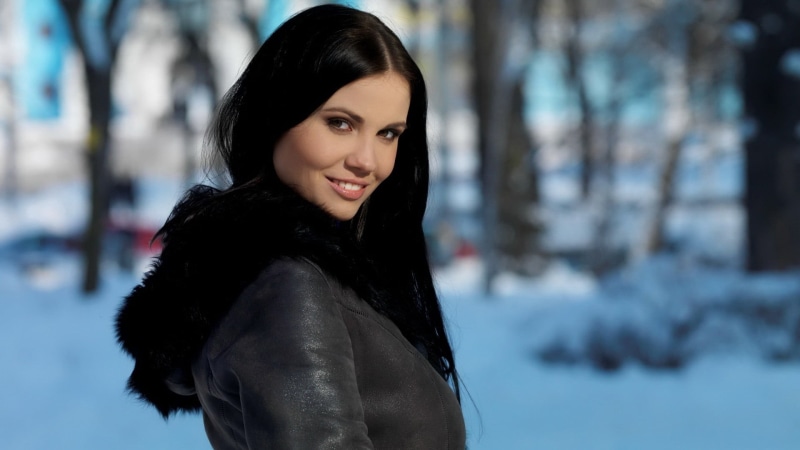 brunette, winter, one person, long hair, women, cold temperature, trees, model, brown eyes, warm clothing, beauty, looking at camera, adult, focus on foreground
