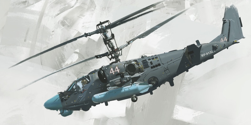 military aircraft, kamov ka-52, sky, plane, attack helicopters, military, flying, day, concept art, motion, Joe Gloria, mode of transportation, white background