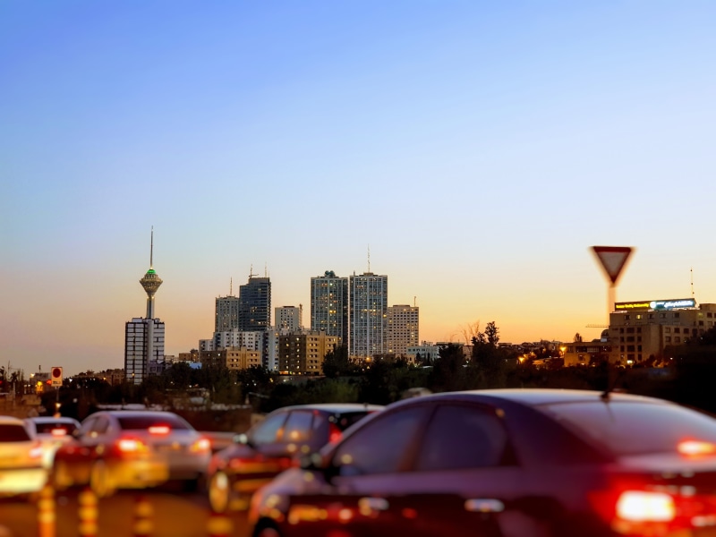 gharb, mode of transportation, architecture, iran, building, motor vehicle, roadside, near, tehran, tall - high, road, sundown, building exterior, traff