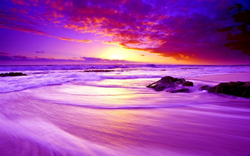 1080P, Ocean, Cloud, Sea, Horizon, Sunset, Earth, Beach, Purple