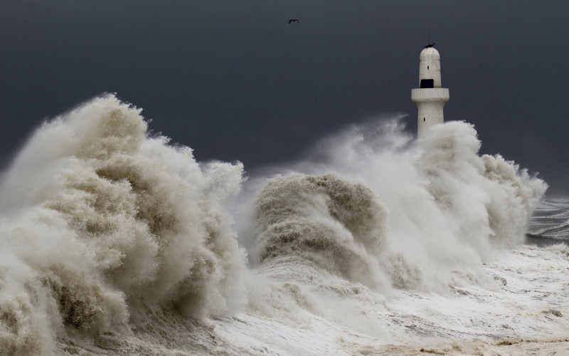 danger, scenics, waters Edge, cloud - Sky, blue, outdoors, atlantic Ocean, birds, hitting, sky, waves, light, sport, power, lighthouse, weather, sea, seascape