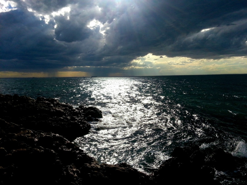 danger, storm, beach, beauty in nature, thunder, scene, sunset, rain, dusk, light, no people, ominous, grey, sea, cloud, atmosphere, horizon over water