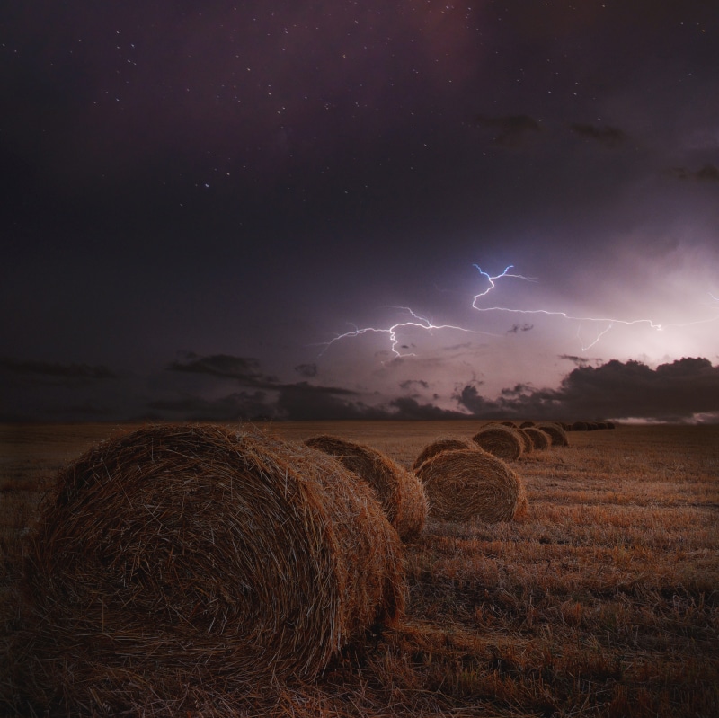 weather, purple, dark, thunderstorm, sky, power in nature, nature, danger, haystack, environment, gray, pile, storm, climate, overcast, 4K, straw, outdoors