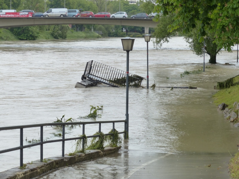 ulm, storm, flooding, tree, cage, day, civil protection, jam, empty, locked, river, tranquility, trueb, destruction, road, force of nature, daytime, seat