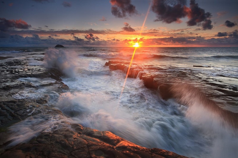 sunset, sunrise - Dawn, auckland, ocean, wave, photography, water, ocean waves, new zealand, beach, dusk, 480P, f/11, sea, coastline, sky, waves, scenics