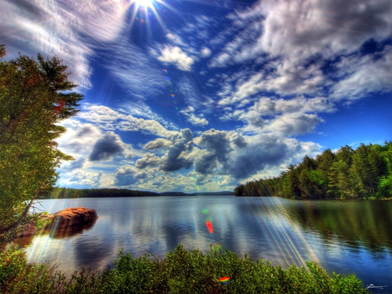 canada, sky, reflections, tree, moving, 1080P, surrounded, body of water, green Color, forest, blue, cloud - Sky, first day of summer, fp, beautiful, ontario