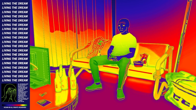 wojak, beer, thermal, sitting on couch, 4chan, 1080P