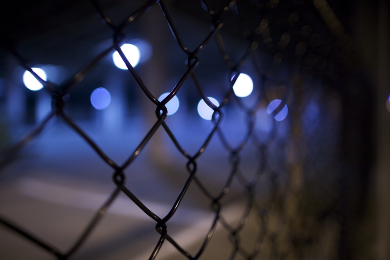 focus, selective focus, street, light - natural phenomenon, outdoors, night, barrier, light, black, illuminated, bokeh, protection, security, fence, photography