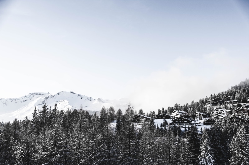 switzerland, non-urban scene, white, spruce, pine tree, trees, clouds, outdoors, daytime, 5K, minimal, pine, no people, montana, snowcapped mountain, cold temperature