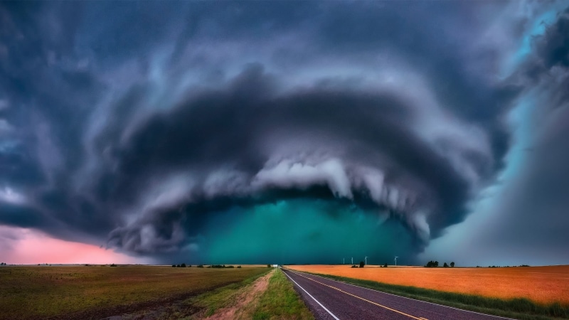 cyclone, field, storm, clouds, the sky, 1080P, road