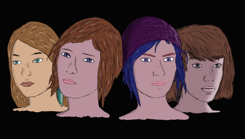 art and craft, Rachel Amber, Before The Storm, human representation, no people, close-up, front view, Chloe Price, indoors, side by side, female likeness