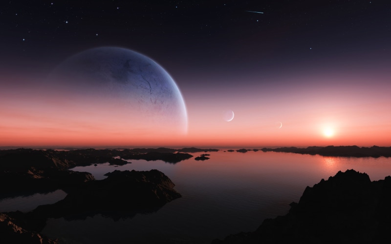 fantasy, planet, hd, sunset, alien, stars, landscape, 1080P, night
