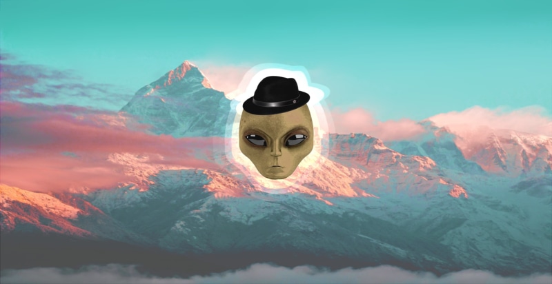 mountains, landscape, clouds, simple background, aliens, minimalism, 1080P