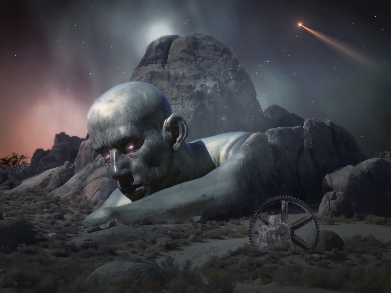 no people, futuristic, mystery, solid, light, architecture, landscape, mysterious, photoshop, sky, dark, art and craft, digital composite, night, rock - object