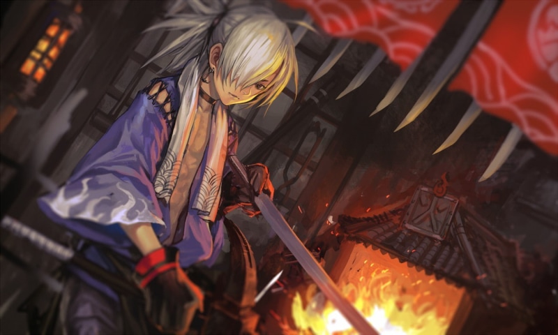 720P, sword, blacksmith, anime, original characters, anime boys, ponytail, Japanese clothes