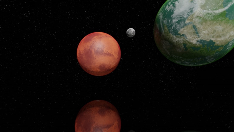 planet, Mars, 3D graphics, space, artificial intelligence, Blender, Moon, science fiction, 1080P, space art, Earthlike Planet, spaceship, stars