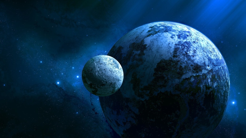 space and astronomy, globe - man made object, planet, sphere, moon, astronomy, 4K, earthlike, orbiting, night, blue, exploration, exoplanet, star - space