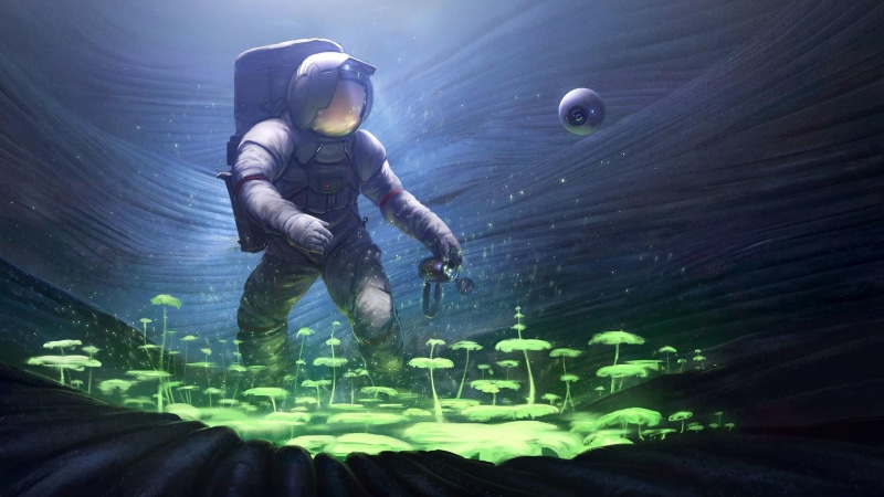 earthlike, real people, astronaut, adult, sea, sport, motion, special effects, artwork, phenomenon, green color, nature, earth, fantasy art, world, mid-air