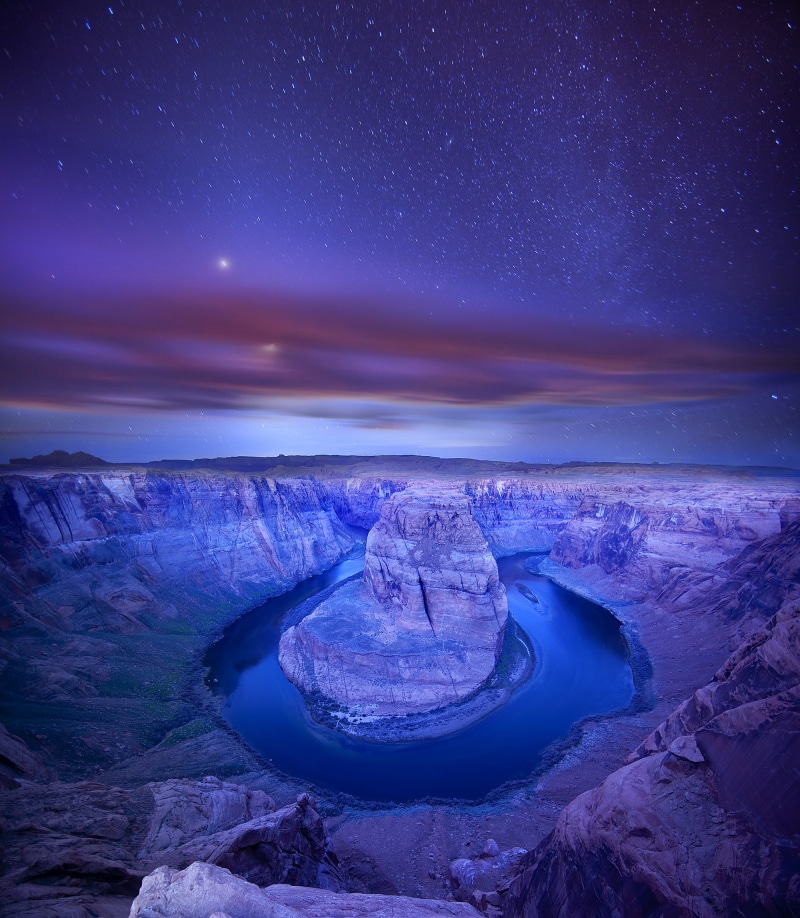 Horseshoe Bend  Arizona, Meander, canyon, Page, 1080P, grand, nature, Water, Night, Colorado River, Moon, Cliff, Lees Ferry, scenics, Starry, Grand Canyon