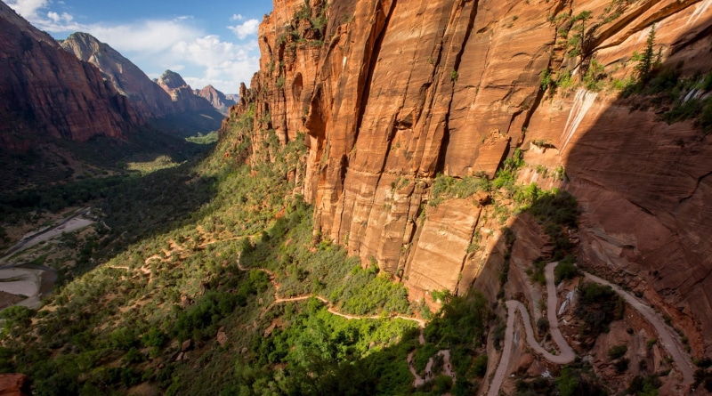 Utah, path, mountains, Zion National Park, landscape, 1080P, nature, dirt road, cliff, canyon, shrubs, river, rock, valley