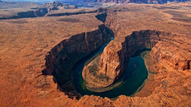 nature, 1080P, horseshoe, aerial, canyon, arizona, landscape, hd, river, desert, grand, ravine, bend