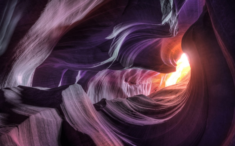 physical geography, Antelope Canyon, geology, cave, solid, eroded, low angle view, rock, 1080P, travel destinations, flowing, indoors, motion, no people
