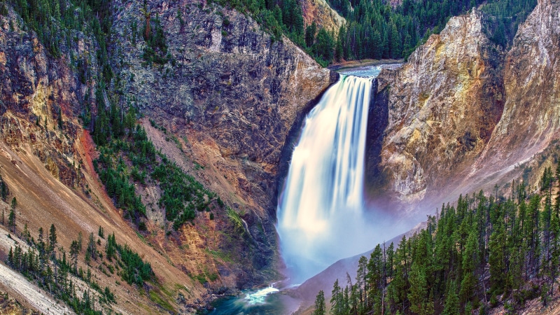 wyoming, mountain, united states, national park, nature reserve, tree, 4K, river, waterfall, nature, yellowstone national park, water