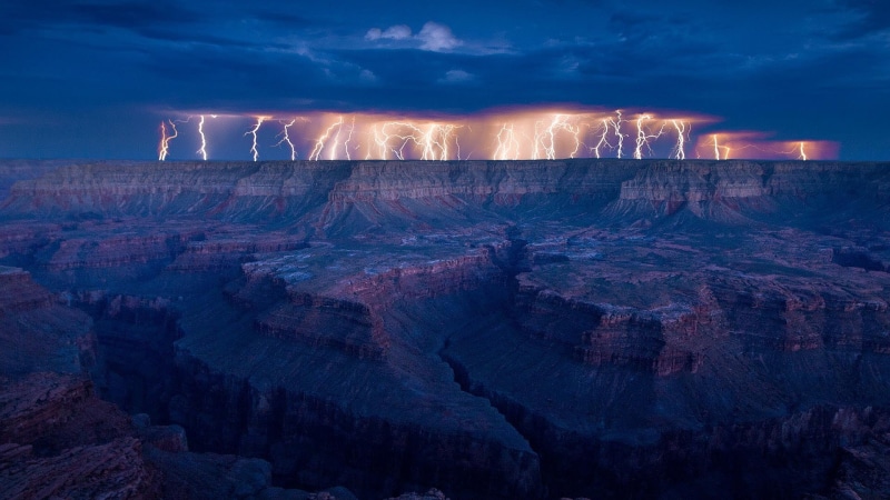 1080P, nature, landscape, storm, lightning, Grand Canyon
